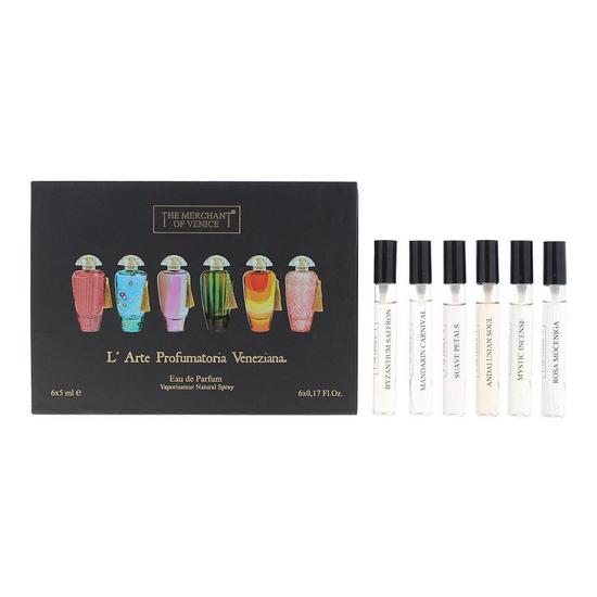 The Merchant of Venice Gift Set: Byzantium Saffron Eau De Parfum 5ml Mandarin Carnival Eau De Parfum 5ml Suave Petals Eau De Parfum 6 Piece