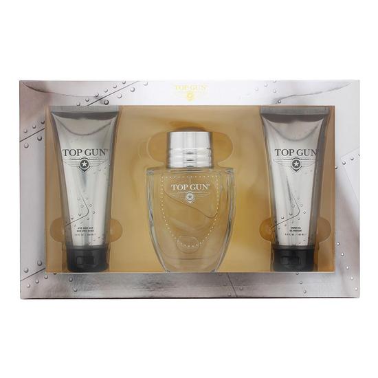 Top Gun Chevron 3 Piece Gift Set: Eau De Toilette 100ml Hair & Body Wash 100ml Aftershave Balm 100ml