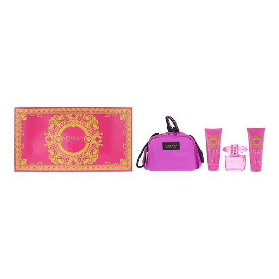 Versace Bright Crystal Absolu Gift Set: Eau De Parfum 90ml Shower Gel 100ml Body Lotion 100ml Pouch 4 Piece