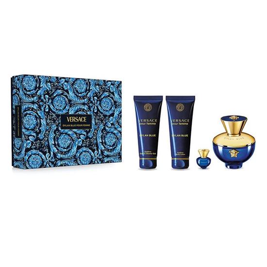 Versace Dylan Blue Pour Femme Gift Set Eau De Parfum 100ml + Eau De Parfum 5ml + Body Lotion 100ml + Shower Gel 100ml