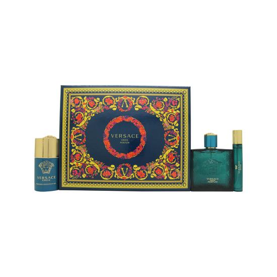 Versace Eros Parfum Gift Set 100ml Eau De Parfum + 10ml Eau De Parfum + 75ml Shower Gel + 75ml Aftersahve Balm