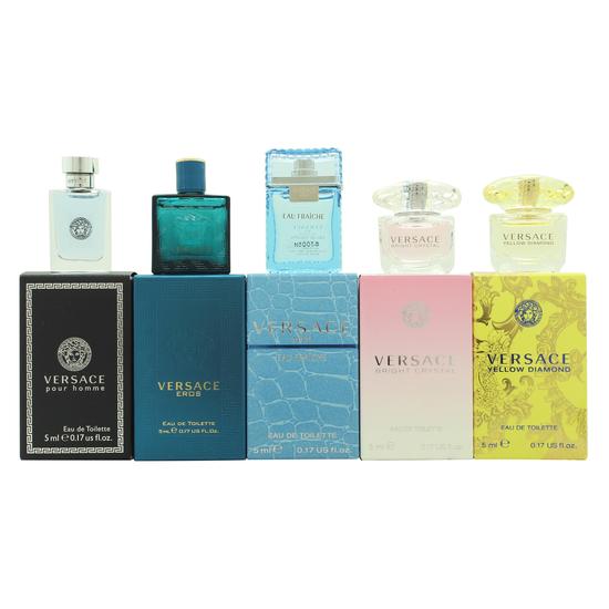 Versace Miniatures Gift Set 5ml Dylan Turquoise Eau De Toilette + 5ml Bright Crystal Eau De Toilette + 5ml Eau Fraiche Eau De Toilette + 5ml Pour Homme Eau De Toilette + 5ml Eros Eau De Toilette