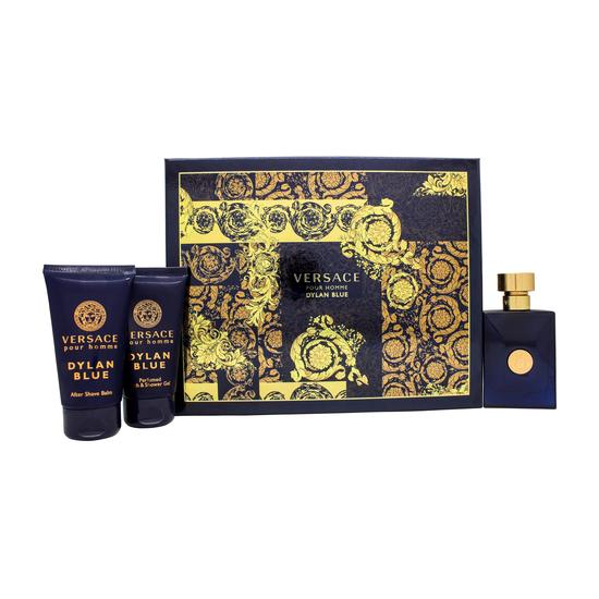 Versace Pour Homme Dylan Blue Gift Set 50ml Eau De Toilette + 50ml Aftershave Balm + 50ml Perfumed Bath & Shower Gel