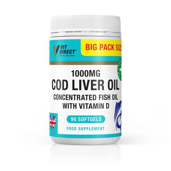 Vit Direct Cod Liver Oil 1000mg Capsules 90 Softgel Capsules