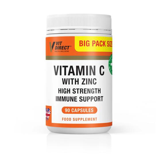 Vit Direct Vitamin C With Zinc Capsules Food Supplement 90 Capsules