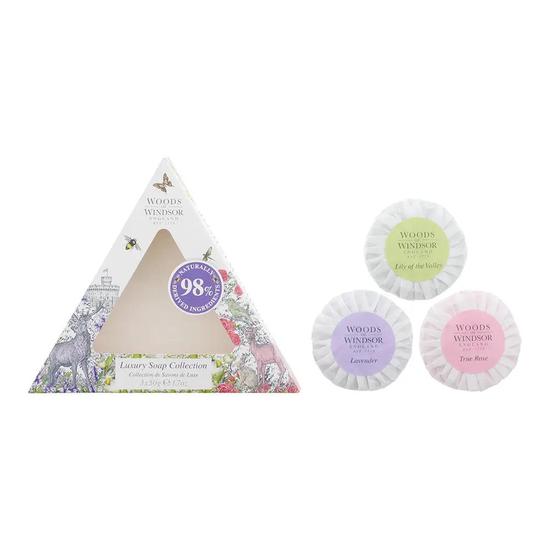 Woods of Windsor Gift Set: True Rose Soap 50g Lavender Soap 50g Lily Of The Valley Soap 50g 3 Piece