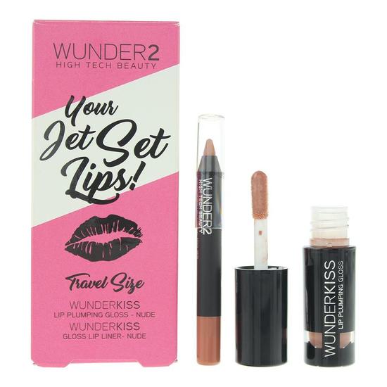 Wunder2 Your Jet Set Lips! Lip Plumping Gloss & Gloss Lip Liner Nude 1.26g