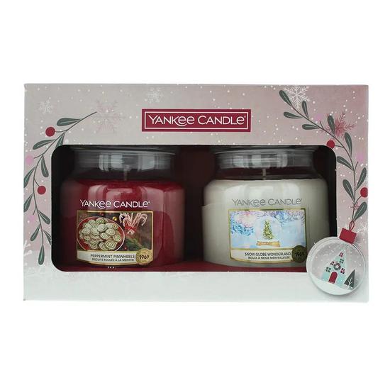 Yankee Candle Gift Set: Peppermint Pinwheels 411g Snow Globe Wonderland 411g 2 Piece