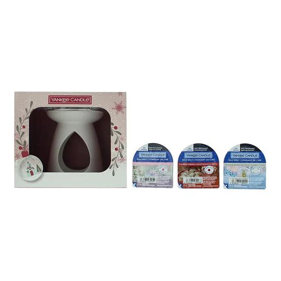 Yankee Candle Gift Set: Wax Melt Warmer Snowflake Kisses Wax Melt 28g Peppermint Pinwheels Wax Melt 28g Snow Globe Wonderland Wax Melt 28g 5 Piece