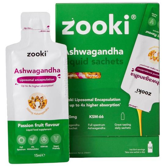 Zooki Liposomal Ashwagandha KSM-66 500mg Passion Fruit Sachets 14 Sachets