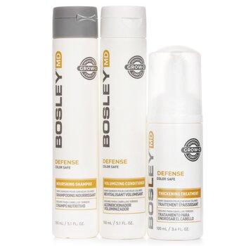 Bosley MD BosDefense Colour Safe Starter Kit: Nourishing Shampoo 5.1oz+Volumizing Conditioner 5.1oz+Leave-In Treatment 3.4oz 3pcs
