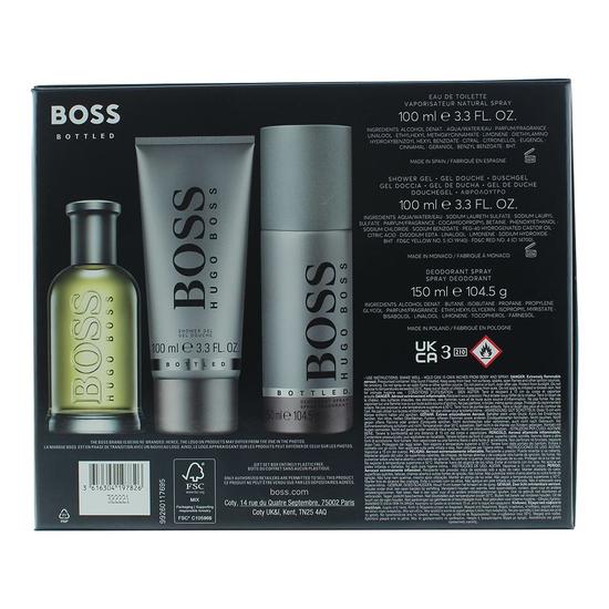 Boss Bottled Gift Set 100ml Eau De Toilette + 100ml Shower Gel + 150ml Deodorant Spray