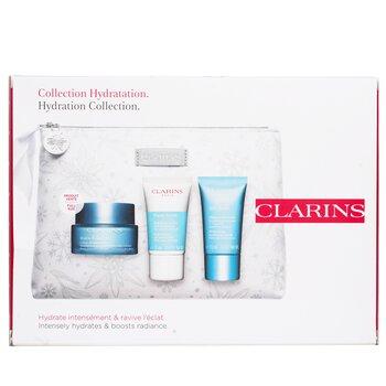 Clarins Hydration Collection: Hydra-Essentiel Silky Cream + Fresh Scrub + SOS Hydra Mask + Pouch 3 products +pouch