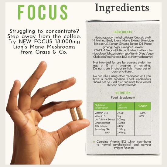 Grass and Co FOCUS Vegan Capsules 60 Capsules