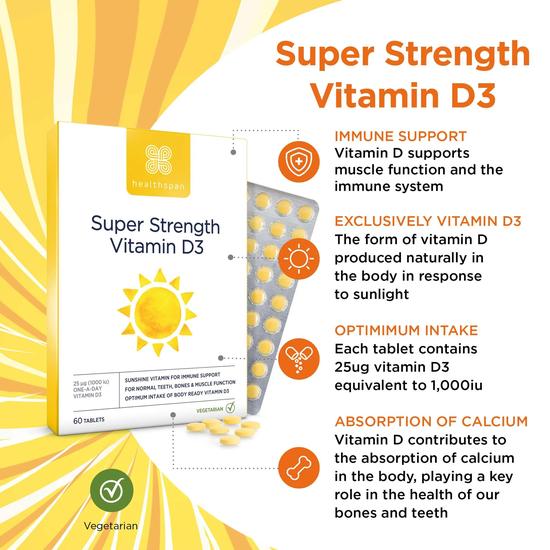 Healthspan Super Strength Vitamin D3 Tablets 60 Tablets