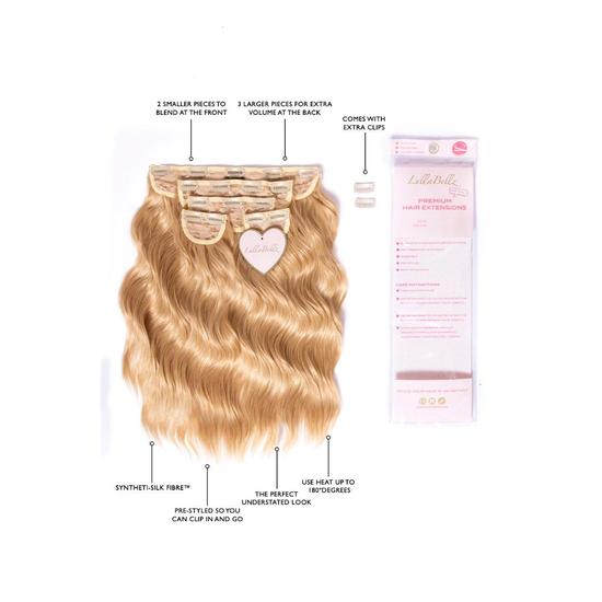 LullaBellz Super Thick 16'' 5 Piece Brushed Out Wave Clip In Hair Extensions Caramel Blonde