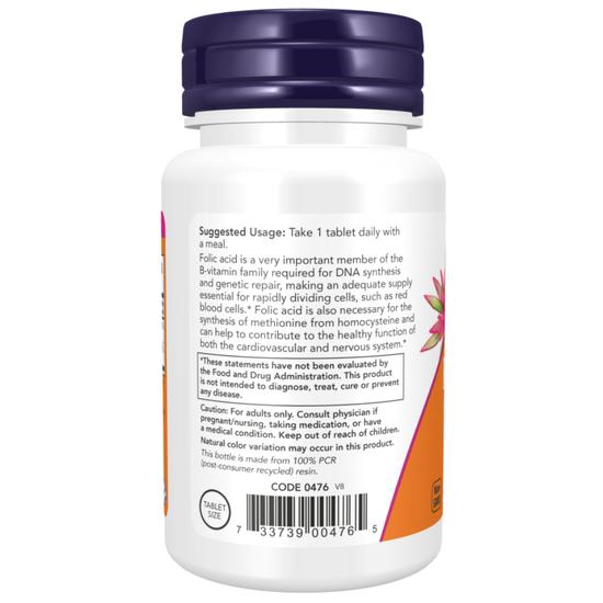 NOW Foods Folic Acid With Vitamin B12 800mcg Tablets 250 Tablets