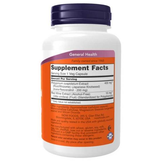 NOW Foods Natural Resveratrol With Red Wine Extract 200mg Capsules