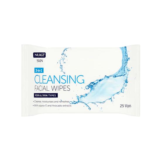 Nuage 3 In 1 Skin Cleansing Facial Wipes 25 Wipes (Twin Pack)