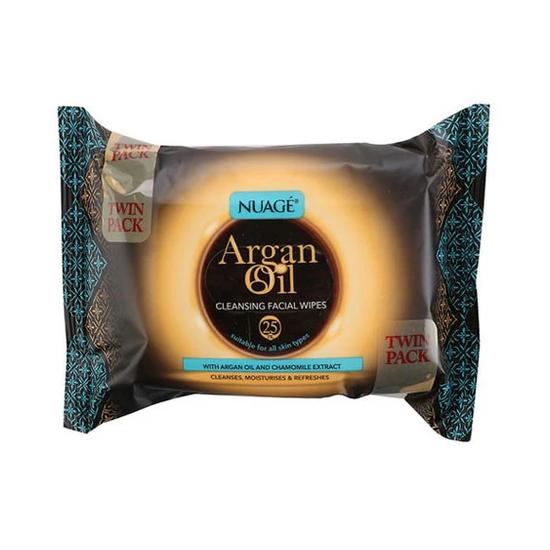 Nuage Argan Oil Cleansing Facial Wipes 25 Wipes (Twin Pack)