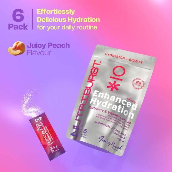 Nutriburst Enhanced Hydration + Beauty Juicy Peach Flavour Sachets 6 Sachets