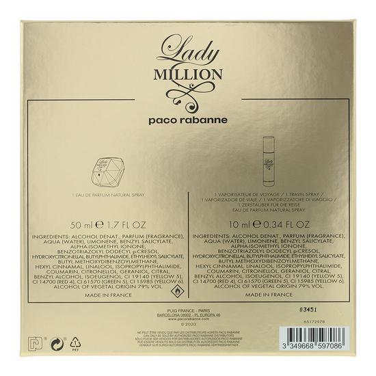 Paco Rabanne Lady Million Eau De Parfum 50ml + Eau De Parfum 10ml Gift Set For Her 50ml