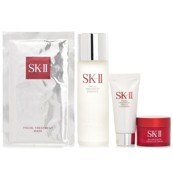 SK-II Best Seller Trial Kit: Facial Treatment Ess. 75ml+Facial Treatment Cleanser 20g+SKINPOWER Advanced Cream 15g+ F.T Mask 1pcs 4pcs