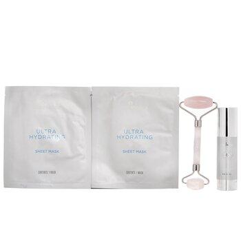 Skin Medica Radiance Infusion Ultra Hydrating Ritual Set: HA Rejuvenating Hydrator + Ultra Hydrating Sheet Mask 2pcs + Rose Quartz Roller 4pcs