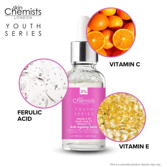 skinChemists Anti-Ageing Serum Vitamin C 3%, Ferulic Acid 1%, Vitamin E 1% 30ml