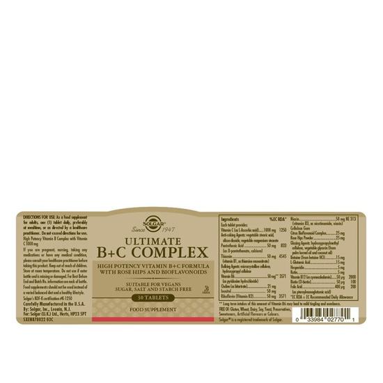 Solgar Ultimate B+C Complex Tablets | Cosmetify