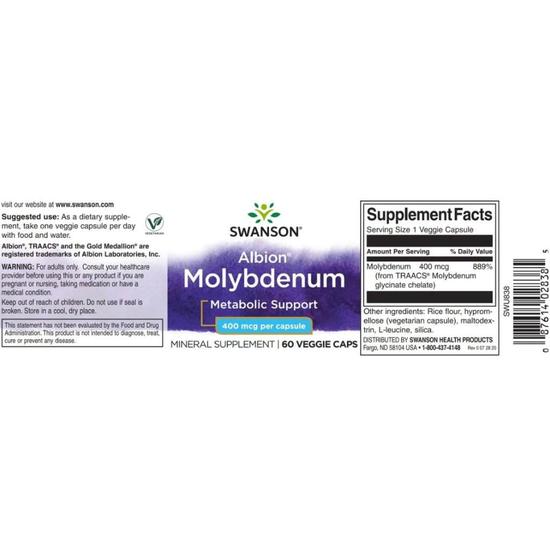Swanson Albion Molybdenum 400mcg Capsules 60 Capsules
