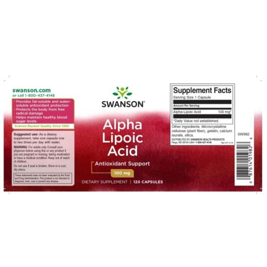 Swanson Alpha Lipoic Acid 100mg Capsules 120 Capsules