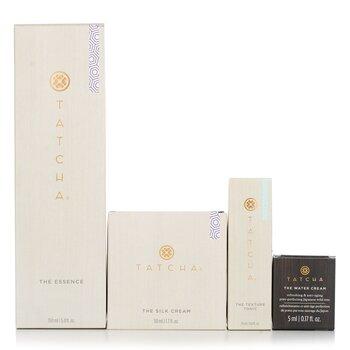 Tatcha Essence Bundle: The Essence Plumping Skin Softener + The Silk Cream + Water Cream + Texture Tonic 4 products
