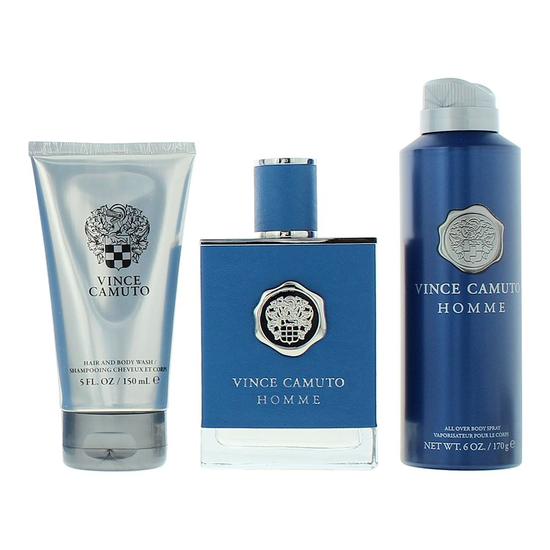 Vince Camuto Homme Eau De Toilette Gift Set 100ml Eau De Toilette, 180ml Body Spray, 150ml Body Wash
